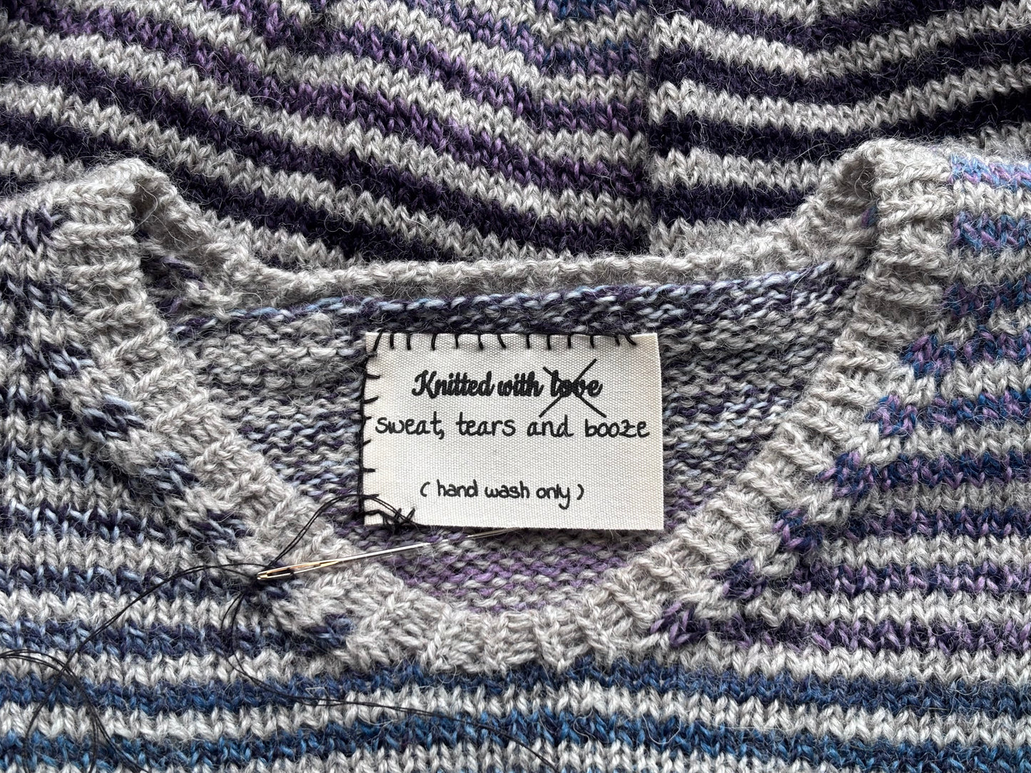 "Knitted with sweat, tears and booze" clothing labels for knitted garments. 70 mm * 35 mm. 5 pcs.