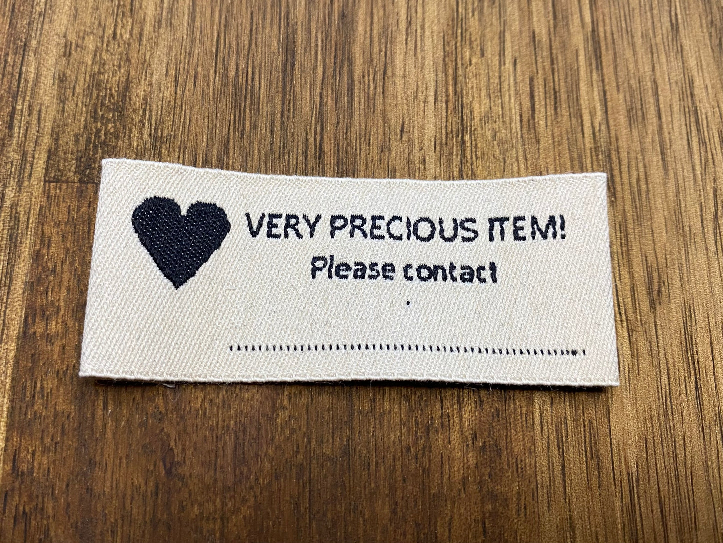 "Very precious item! Please contact " Sew-in tag with contact info for clothing, accessories and toys. 4 pcs.