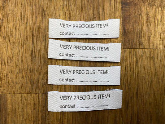 "Very precious item!" Labels For Clothing/Handmade Items/Toys - 60 mm width, 15 mm height. 4 pcs. Cotton.