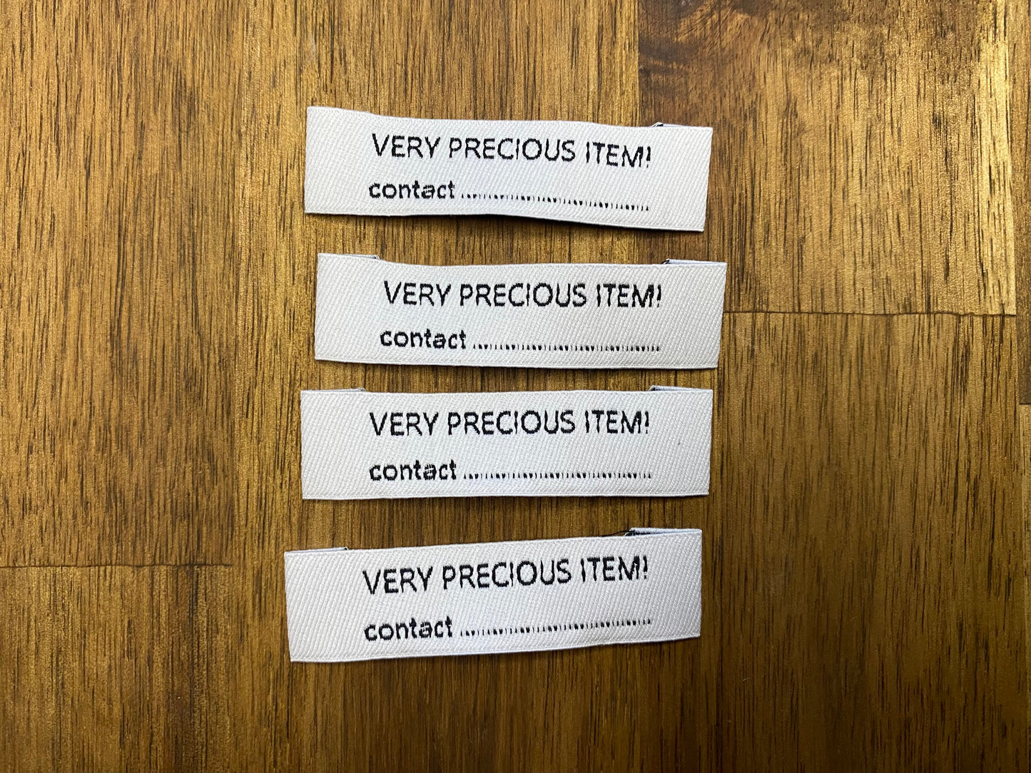 "Very precious item!" Labels For Clothing/Handmade Items/Toys - 60 mm width, 15 mm height. 4 pcs. Cotton.