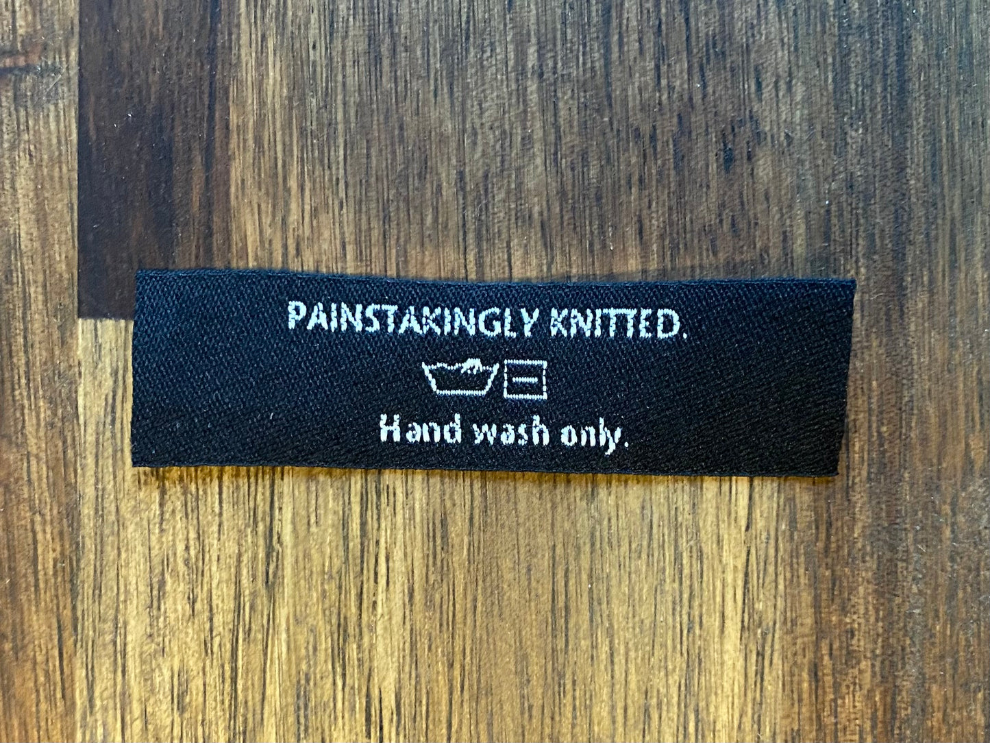 "Painstakingly knitted. Handwash only." - Clothing Labels for Knitted Garments - 15 mm*60 mm. 8 pcs.