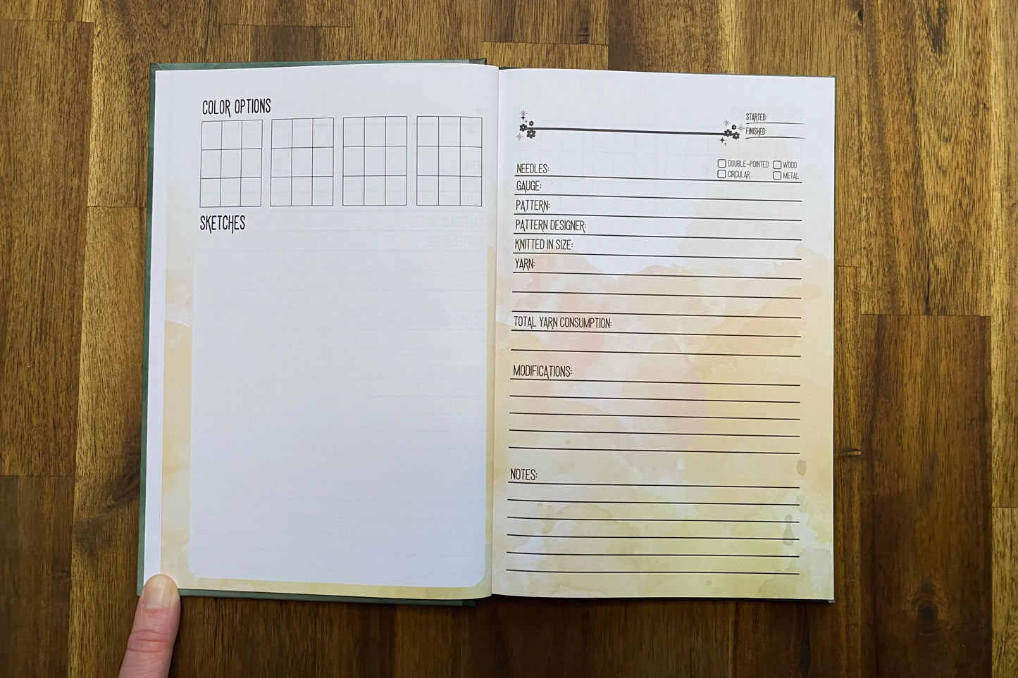 Hardcover Knitting Project Journal, Watercolor Design