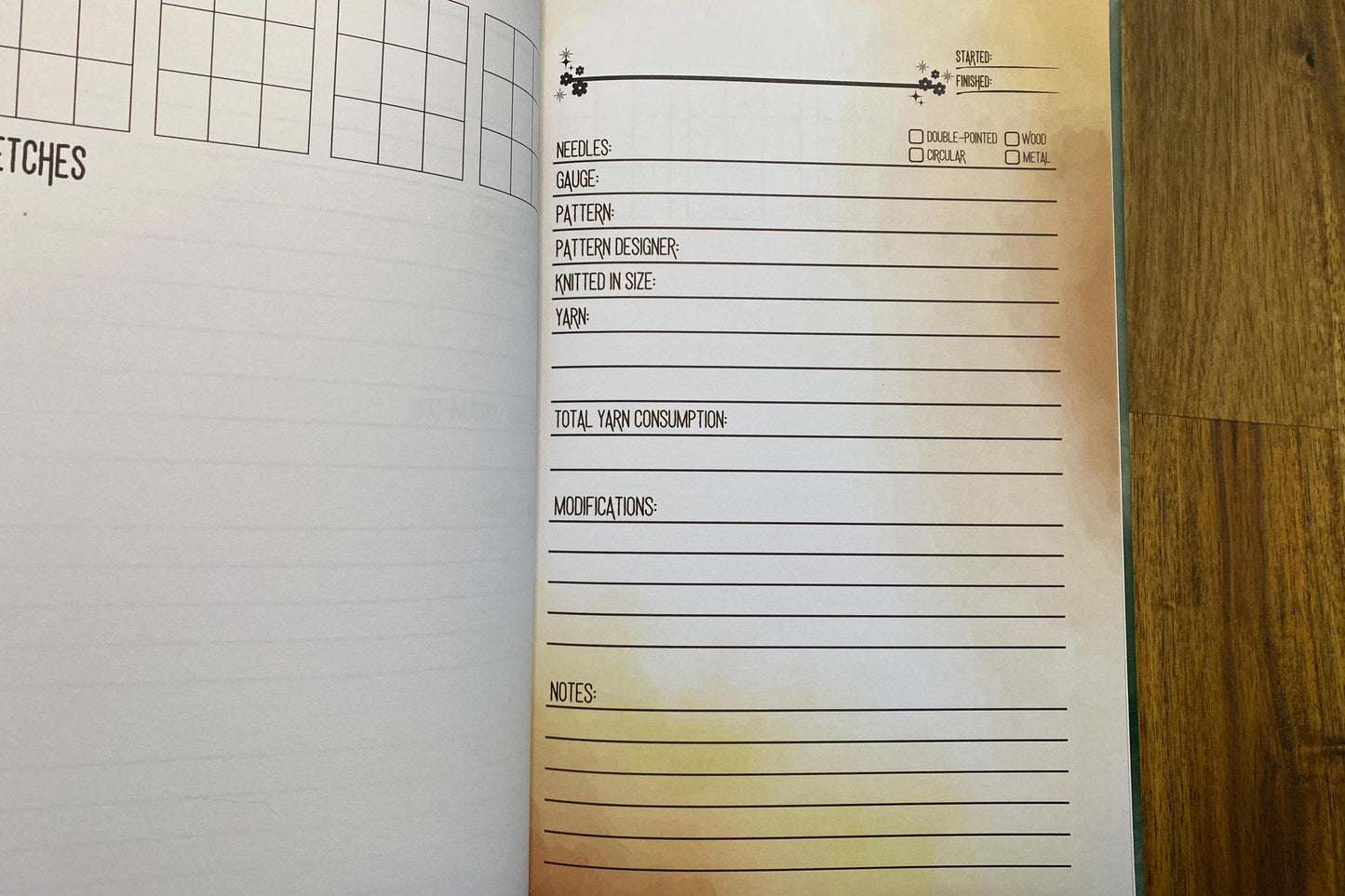 Hardcover Knitting Project Journal, Watercolor Design