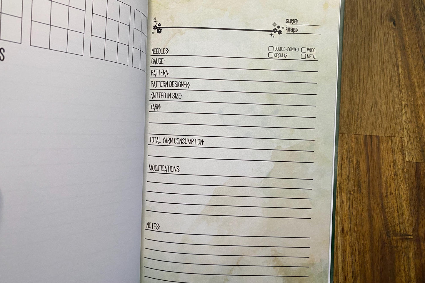 Hardcover Knitting Project Journal, Watercolor Design